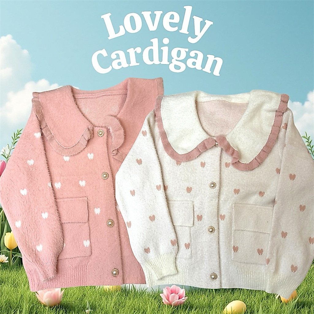 เสื้อคลุมผ้าทวิตขนมิ้งค์ผู้หญิงคอบัวลายหัวใจงานละมุนน่ารักCute lovely Cardigan