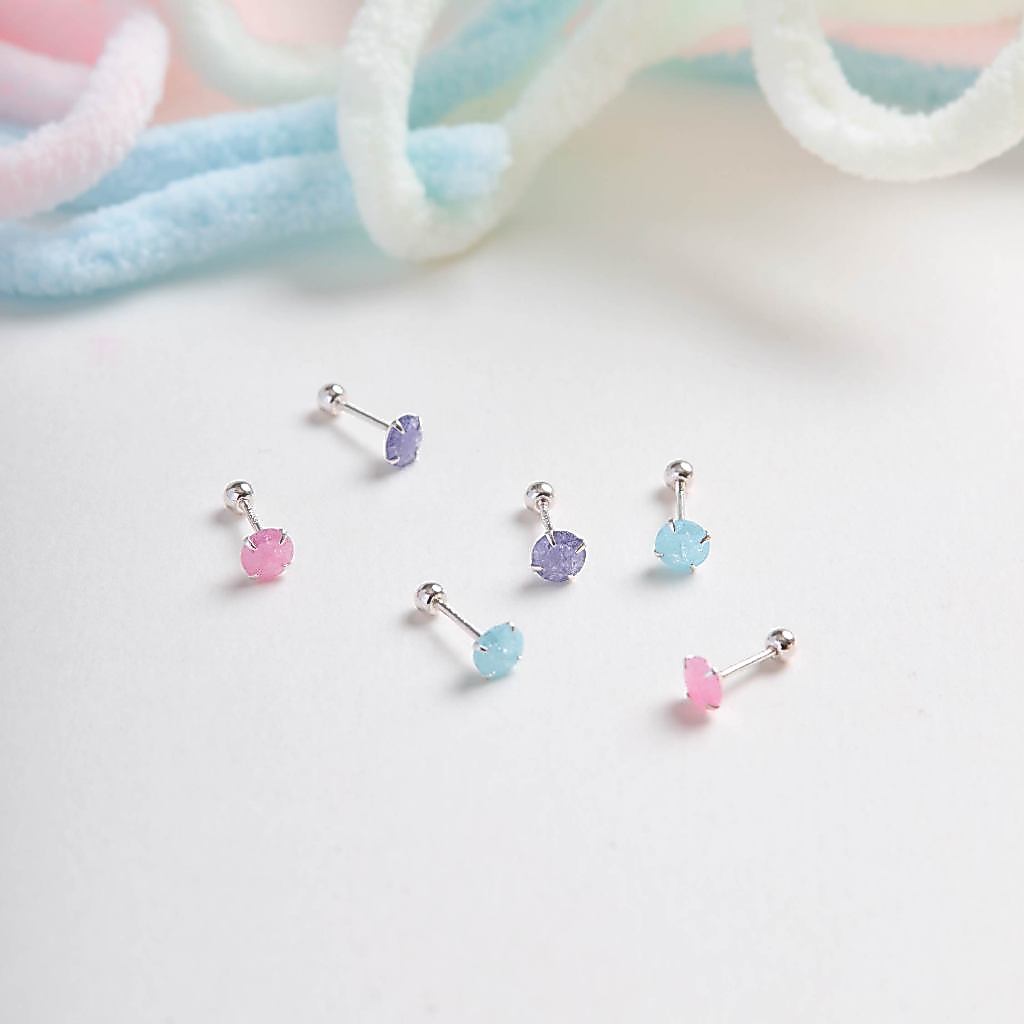 earika.earrings - opal jewel piercing จิวเม็ดกลมรูปคริสตัลสีสัน มี 3 สี เงินแท้ เหมาะสำรับคนแพ้ง่าย