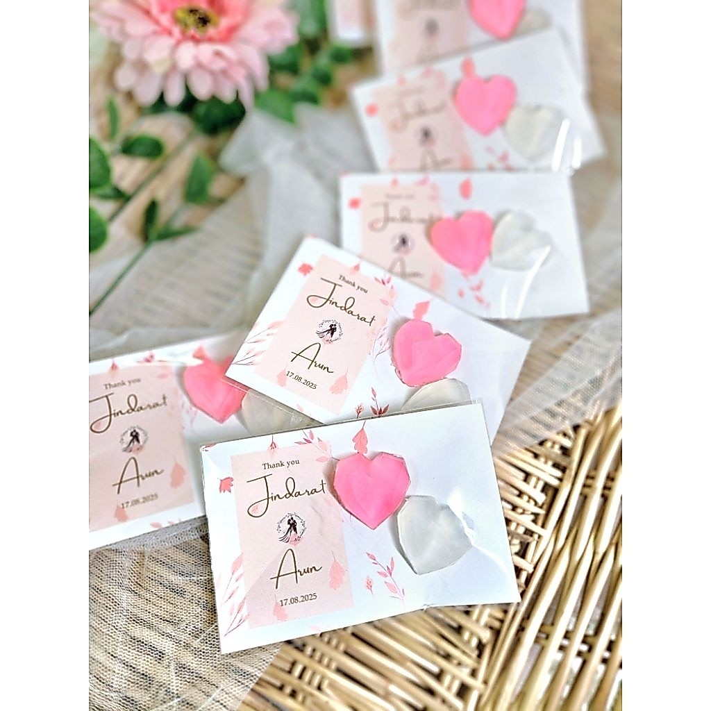 สบู่หัวใจคู่ 50ชิ้น ของชำร่วยงานแต่ง ลายพื้นหลังฟรี ใส่ข้อความชื่อ