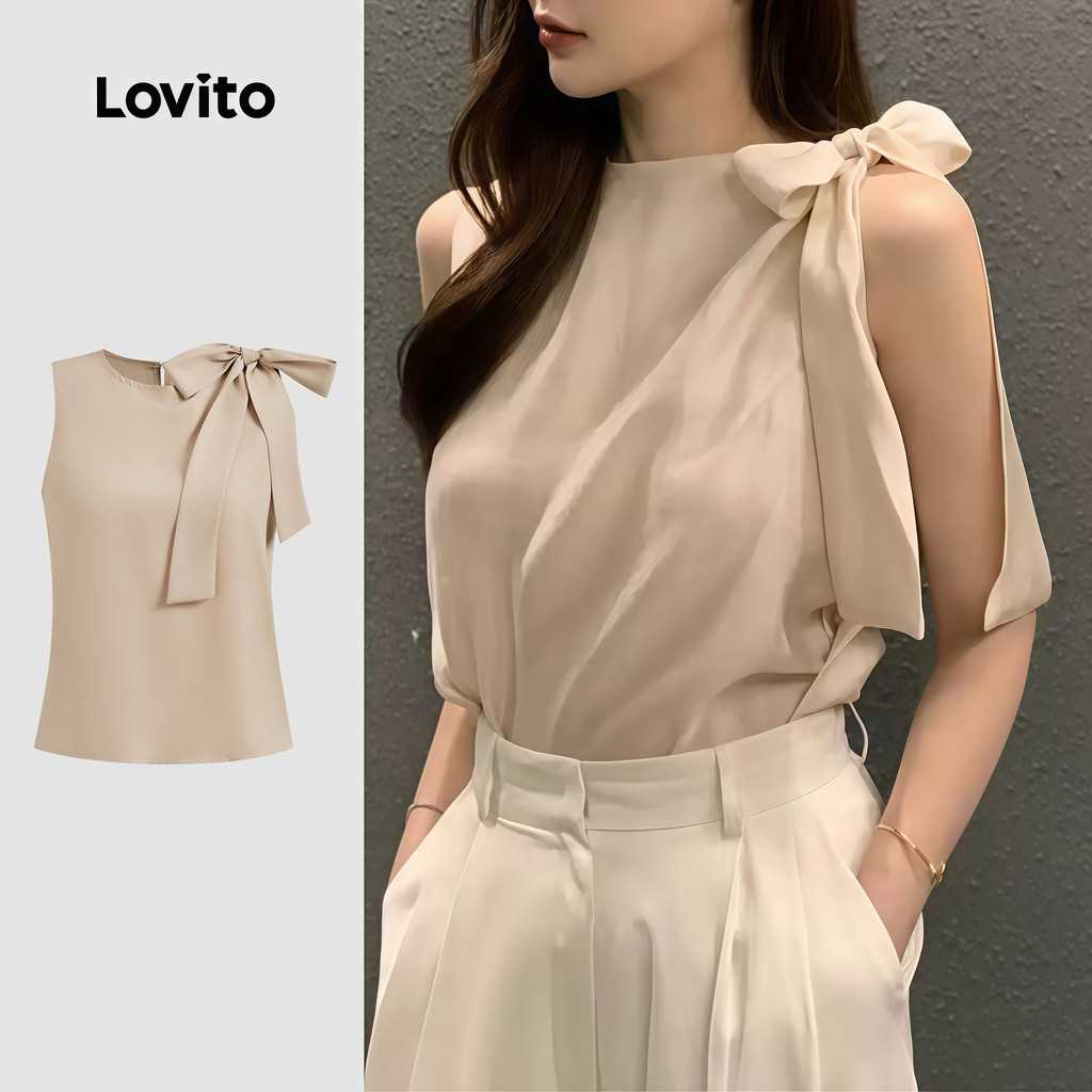Lovito แคชชวล เสื้อกล้ามด้านหน้าผูกสีพื้นแบบลําลองสําหรับผู้หญิง L124AD1308