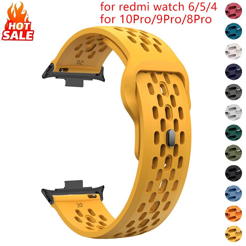 สายรัดซิลิโคนระบายอากาศได้สําหรับ Redmi Watch 6/5/4 สําหรับ Mi band 10 Pro/ 9 Pro/8 Pro สายรัดกีฬาสําหรับ Man Woman