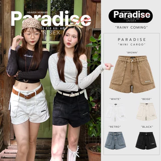 Paradise | XS-2XL | กางเกงขาสั้นมินิคาโก้ ใส่เดินป่า ถ่ายรูปน้ำตกน่ารักชิลล์ๆ เอวสูงทรงสวย กระเป๋าข้าง ใส่เที่ยวคาเฟ่