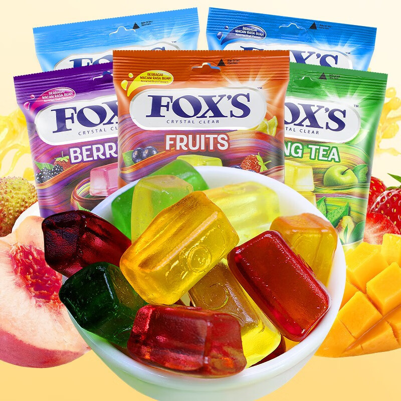 อินโดนีเซีย FOXS FOXS Crystal Candy Crystal Mint Candy Bag 90g ผลไม้สารพัน Hard Candy Influencer Sna
