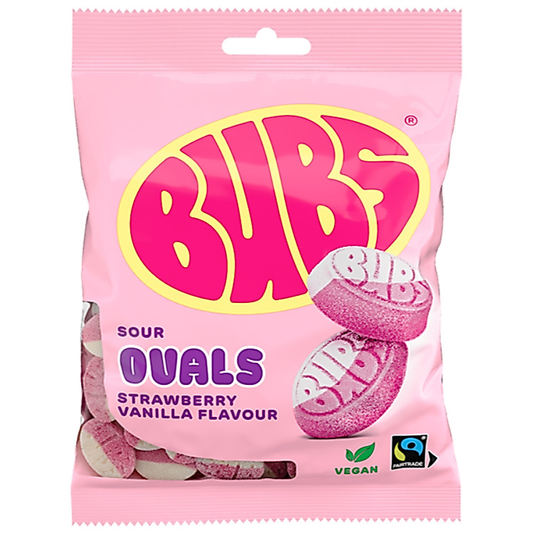 BUBS STRAWBERRY VANILLA OVALS | เยลลี่รสสตรอว์เบอร์รีวานิลลา นำเข้าจากสวีเดน (90g)