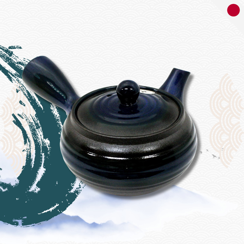 HisamuraTouki Kyusu Teapot Blue – Banko Ware กาน้ำชาทรงแบนพร้อมตัวกรองตาข่ายในตัว