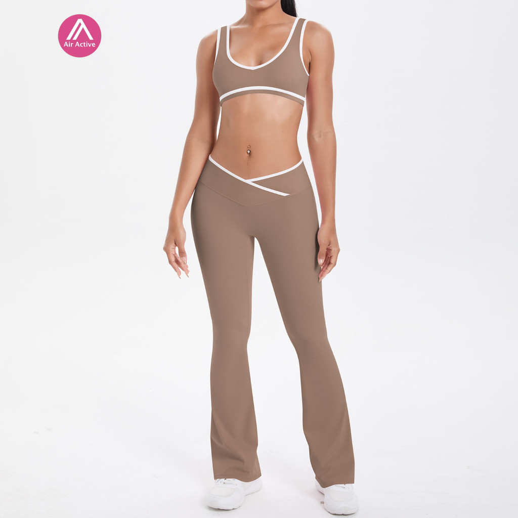 AirActive  Yoga Sports Set Contrast Color Sports Bra And Cross Waist Sports Pants Breathable