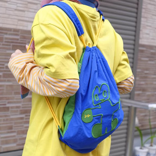 [ลี่] กระเป๋าเป้สะพายหลัง เชือกรูด เชือกรูด สีฟ้ากระเป๋าน้ํา…