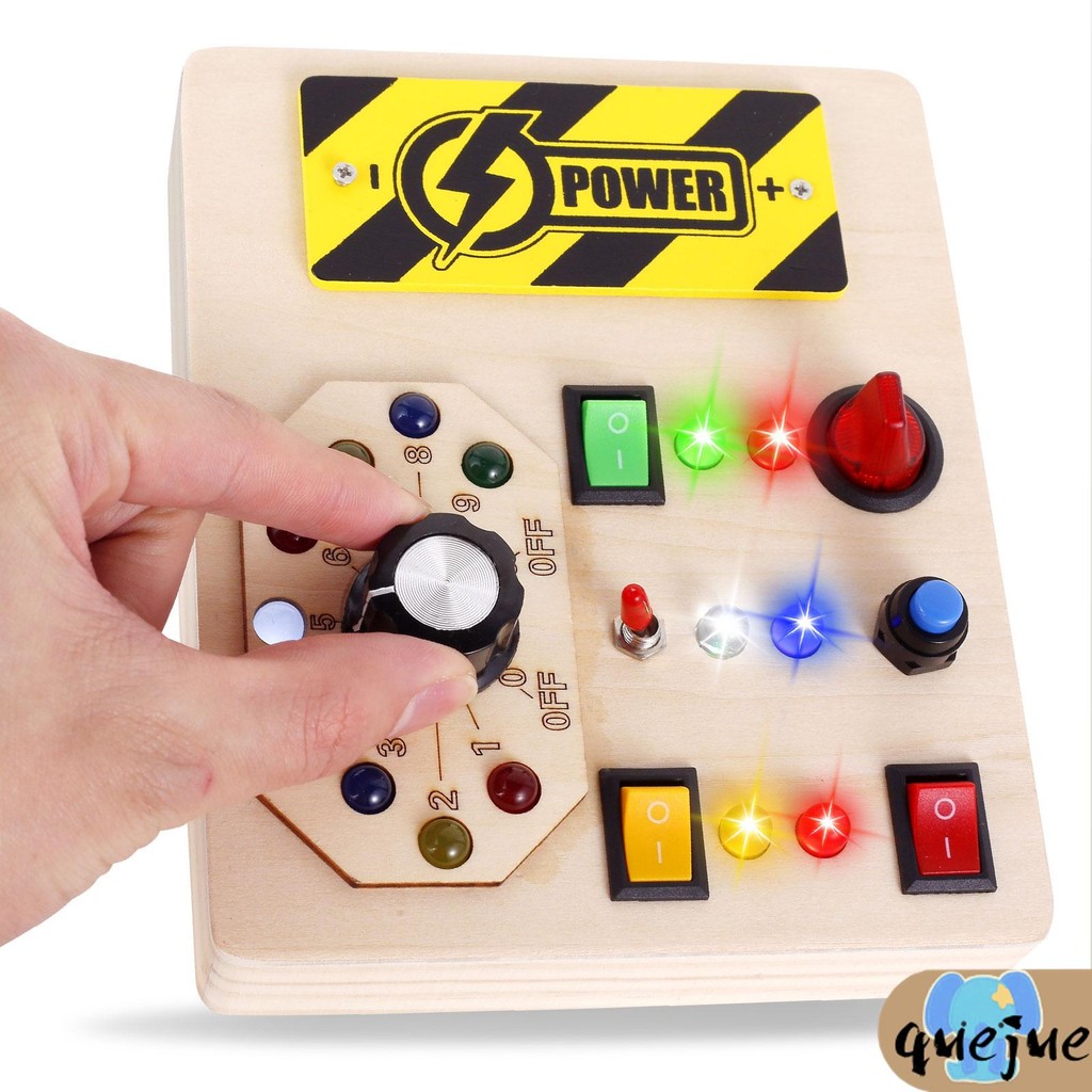 Montessori Busy Board สวิตช์ไฟ LED Busy Board ไม้ Sensory ของเล่นแบบพกพา Busy Board พร้อมไฟ LED ปุ่ม