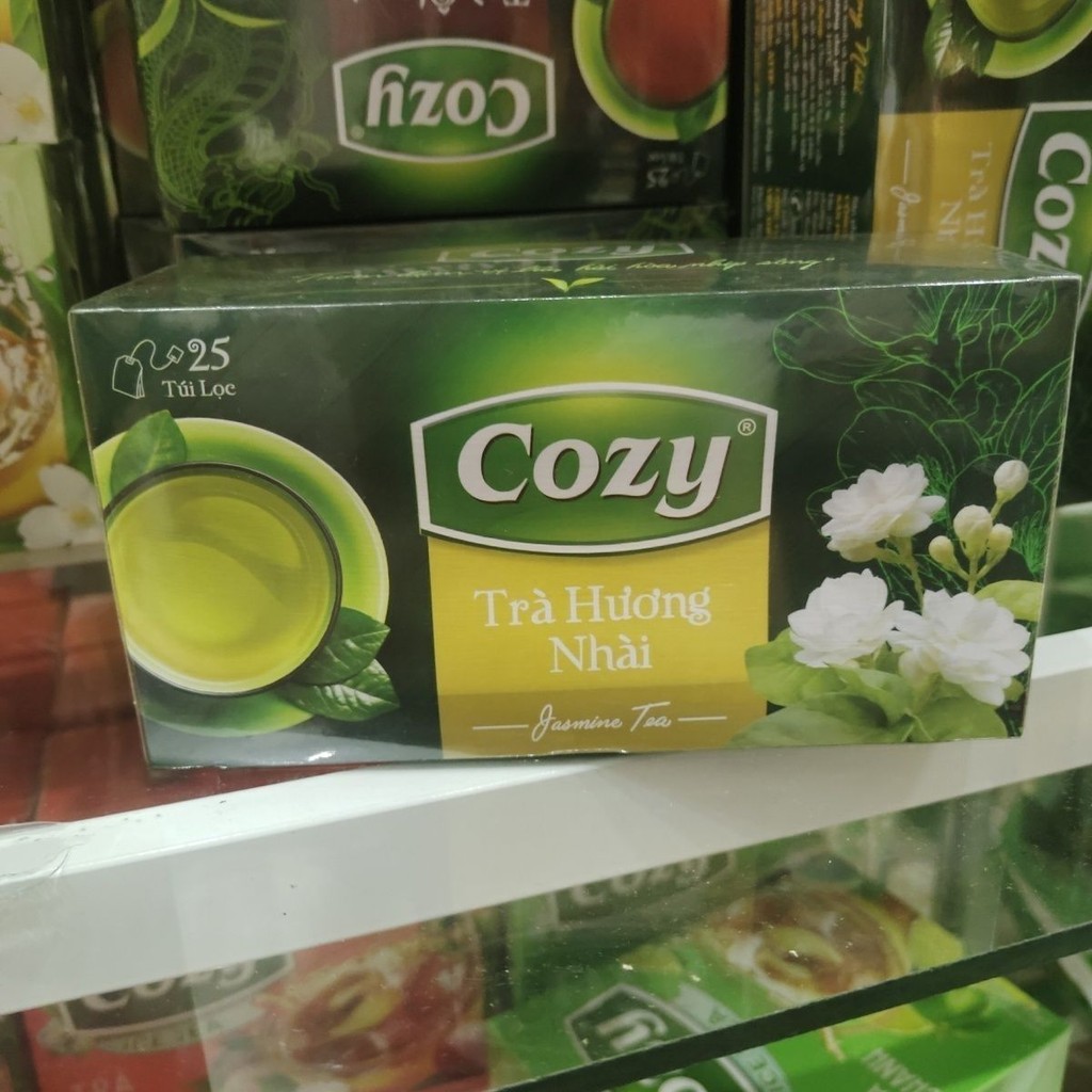8-30-22 เวียดนามเก่ายี่ห้อ Tr à Cozy กลิ่นหอมสดชื่นประเภทกระเป๋าชาจัสมินโลตัสชาเขียวชาดํา 25g รถ i