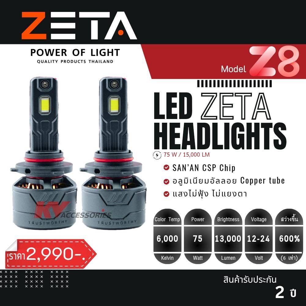 หลอดไฟLED สำหรับรถยนต์ รุ่น ZETA Z8  สว่างกว่าหลอดเดิมๆ 600%  H1/H3/H4/H7/H11/HB3/HB4 สินค้ามีาการรั