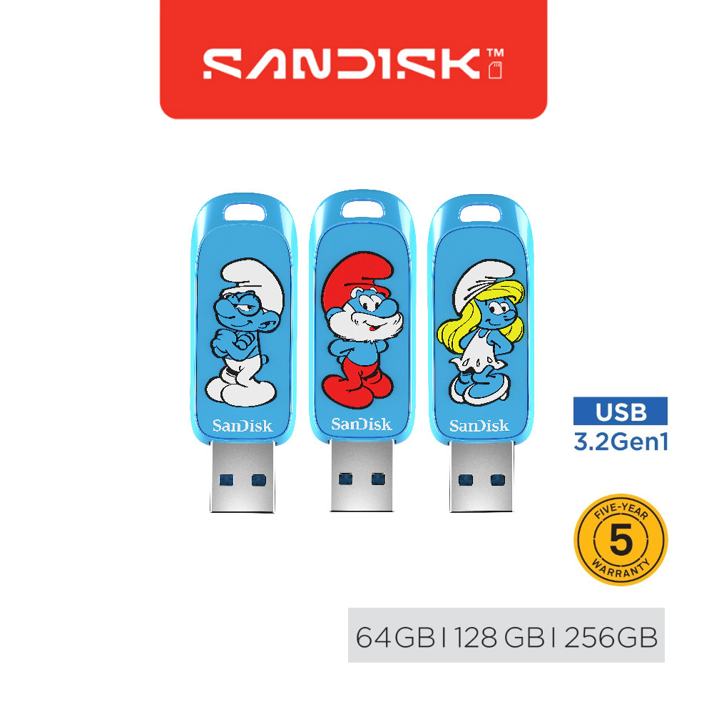 SanDisk Smurfs™ USB Flash Drive 64GB 128GB 256GB (SDCZIS-xxxG-G46)