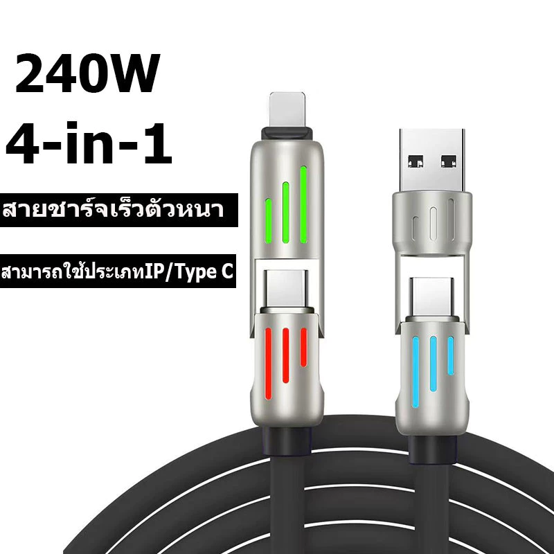 MGBB สายชาร์จเร็ว 240W สายชาร์จเร็ว 4-in-1 Type-C จอแสดงผลภาพ USB ภาพ RGB