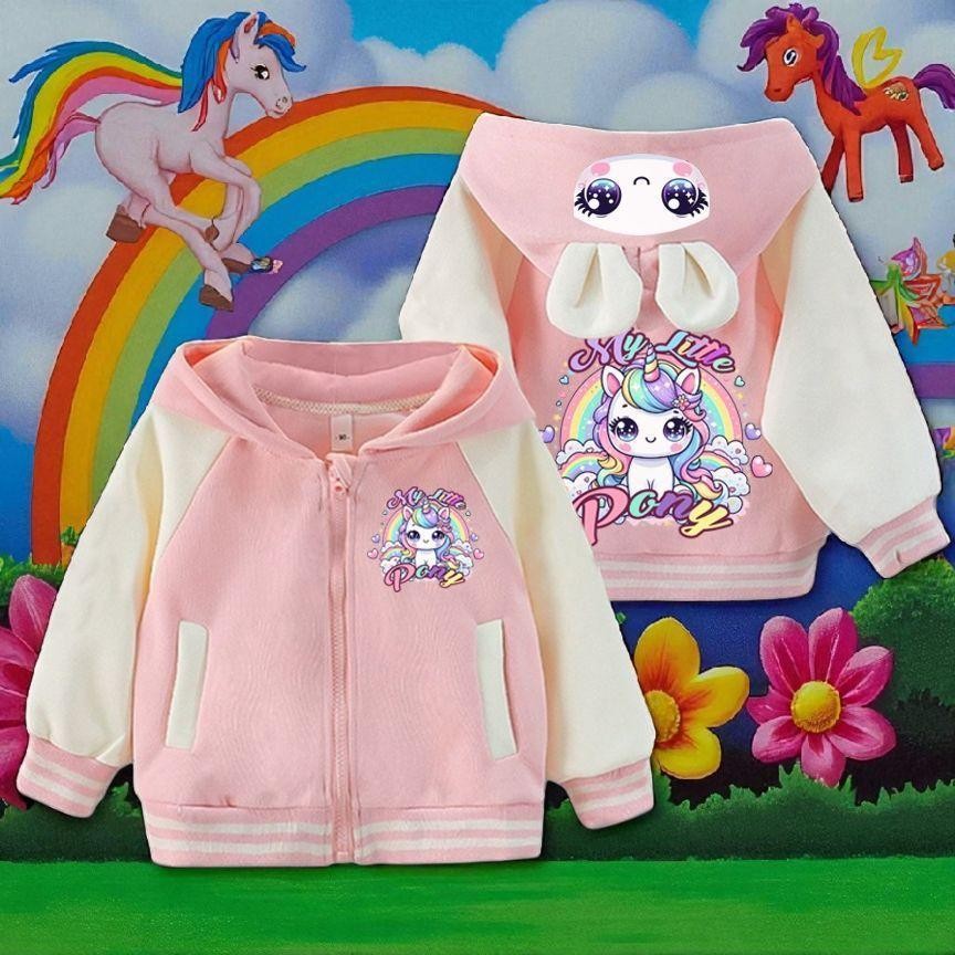 PINKเสื้อกันหนาวเด็กมีฮู้ด pony แบบหนา ขนมิ้น กระเป๋าหน้า ลายน่ารัก