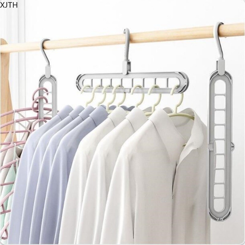 3PCS Multi-Functional Magic Nine Holeไม้แขวนเสื้อพับ,เก็บสินค้าหอพักHome Drying Hanger<XJTH8.27>