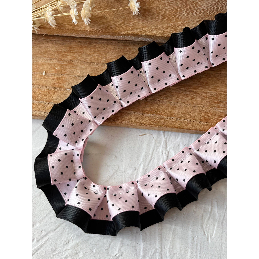 [100cm] ผงสีดําสองชั้นจุดคลื่นยับลูกไม้อุปกรณ์เสริมทําด้วยมือวัสดุ diy ปวดแผ่นริบบิ้นผมตกแต่งมือบัญชีวัสดุ