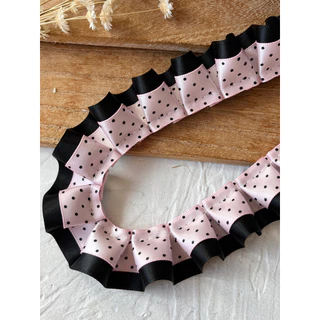 [100cm] ผงสีดําสองชั้นจุดคลื่นยับลูกไม้อุปกรณ์เสริมทําด้วยมือวัสดุ diy ปวดแผ่นริบบิ้นผมตกแต่งมือบัญชีวัสดุ