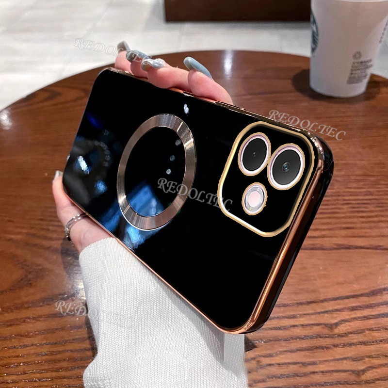 OPPO A5 Pro 5G 4G กรณีบางเฉียบสีทึบ Electroplated ปลอก OPPO A5Pro OPPOA5Pro พร้อมแหวนแม่เหล็กไร้สายชาร์จฝาครอบโทรศัพท์