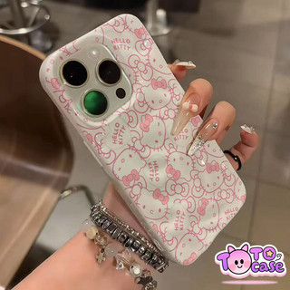 เคสไอโฟน 12 สำหรับ IPhone 15 11 14 13 16 Pro Max 15 7 14 16 8 Plus X XR XS Max หวานสวัสดีคิตตี้ปมธนู ปกคลื่นรัฟเฟิล