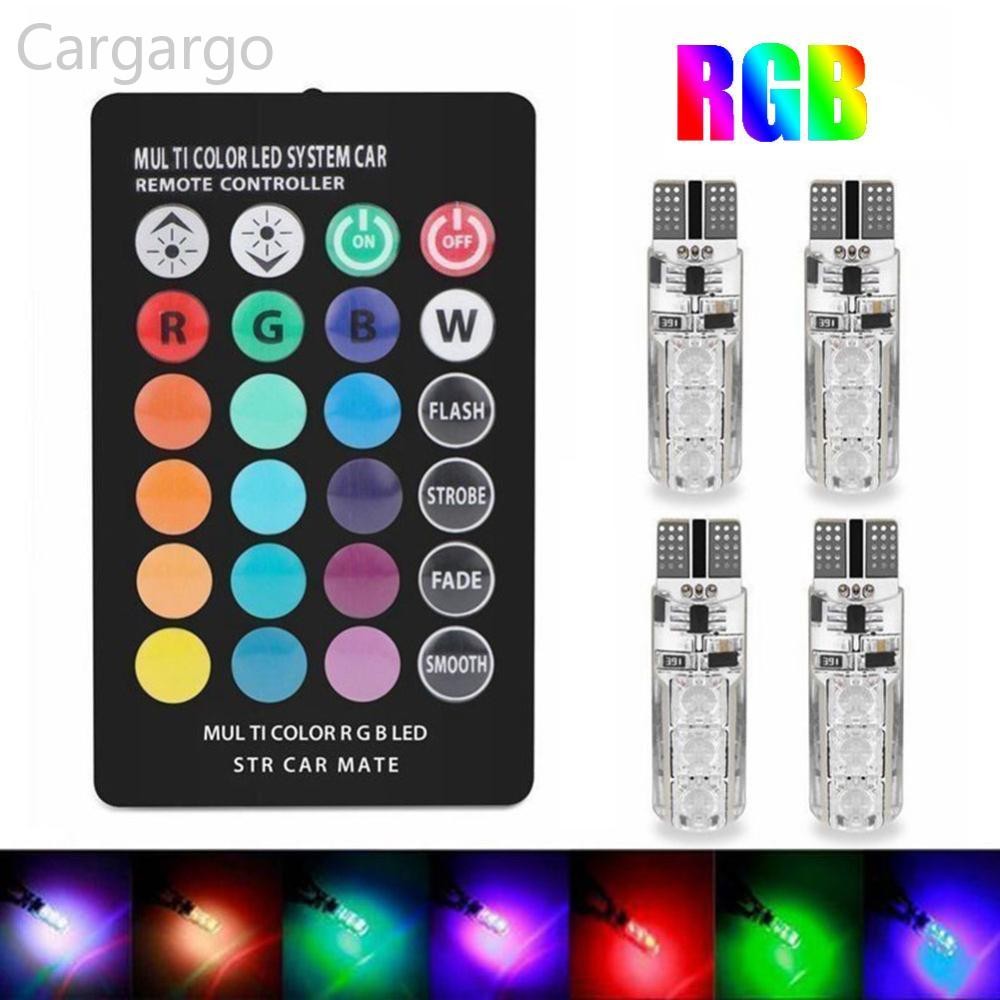 Cargargo 4 ชิ้น T10 6SMD 5050 RGB สีสันไฟรถยนต์อัตโนมัติหลอดไฟ LED w/รีโมทคอนโทรล W7Z2