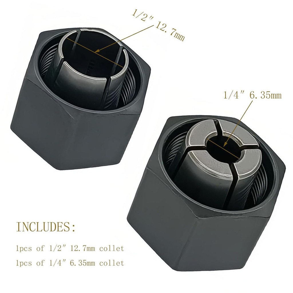 Collet and Nut (1/​​2 นิ้ว) 12.7 มม. และ(1/4 นิ้ว ) 6.35 มม. เปลี่ยนสําหรับ ดีวอลท์ 326286-04 DW6212