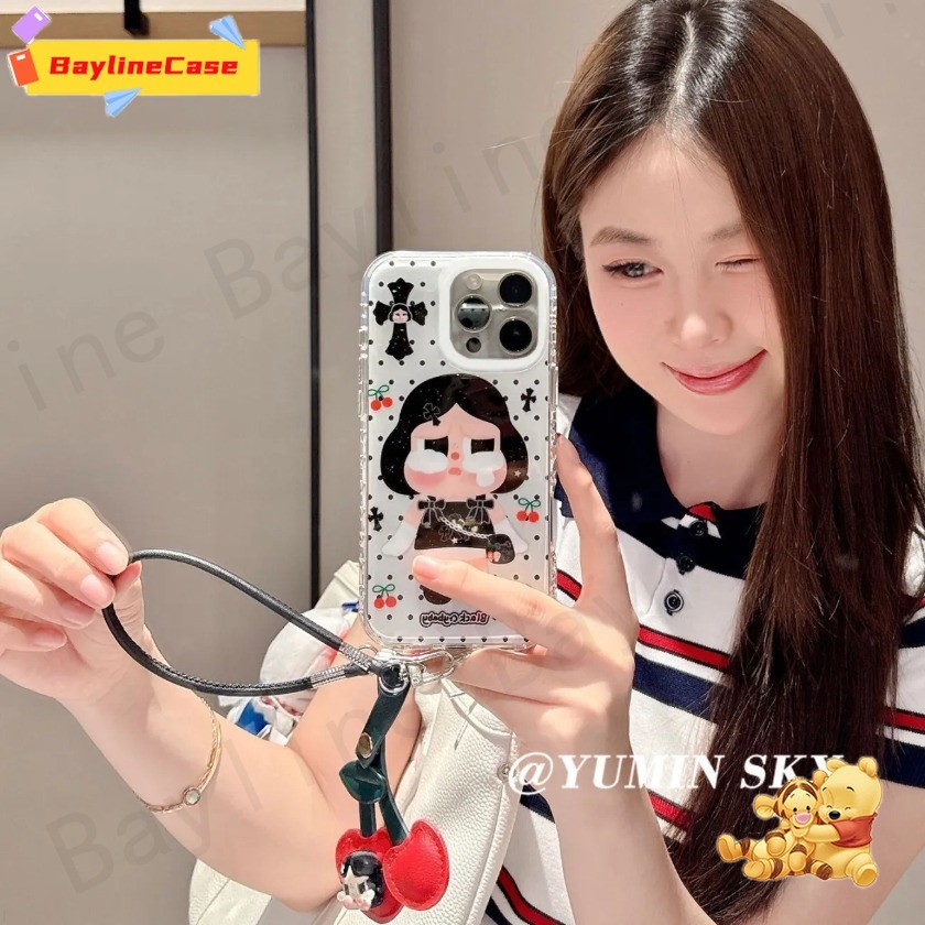 ขายร้อนInsแฟชั่น3Dการ์ตูนน่ารักCrybaby + Fcherryเชือกเคสโทรศัพท์เข้ากันได้กับiPhone 17 16 15 14 13 12 11 Pro Max X Xr Xs Max 8 7 6 Plus Cover