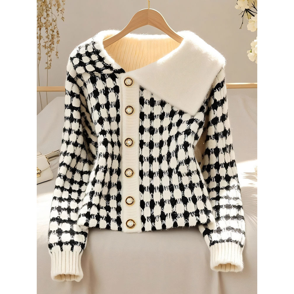 เสื้อกันหนาวแขนยาวสีเทา ออกแบบใหม่ กระดุมปกแบบพิเศษ เหมาะสำหรับฤดูใบไม้ร่วงและฤดูหนาว