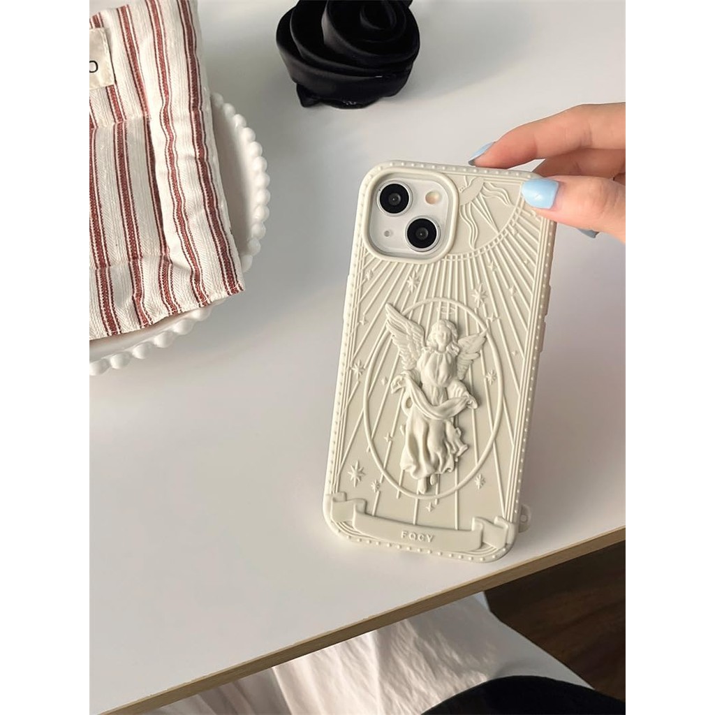 LMA Angel เคสโทรศัพท์เข้ากันได้กับเคส iPhone 12 พร้อมซิลิโคน 3D Aesthetic Whtie Angel รูปปั้นผู้หญิง