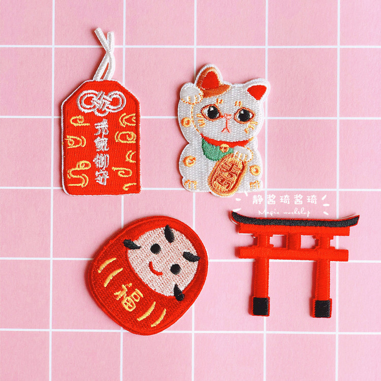 Lucky Cat คู่มือเย็บปักถักร้อยผ้าสติกเกอร์ตกแต่ง Patch สติกเกอร์กาวเสื้อผ้าซ่อมสไตล์ญี่ปุ่นสไตล์ญี่ป