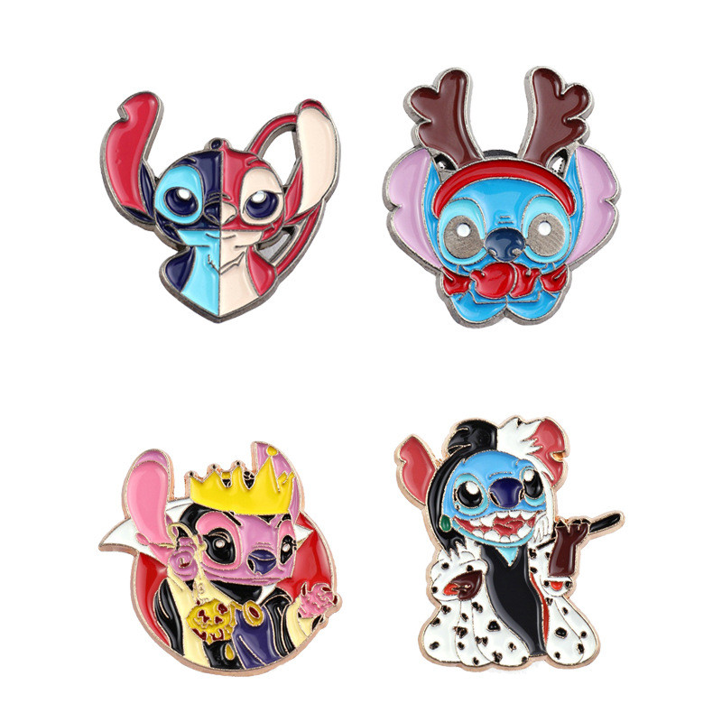 4 ชิ้น/เซ็ต Stitch โลหะ Pin Lilo & Stitch โลหะผสม Badge Kawaii การ์ตูนเคลือบ Pin คริสต์มาส