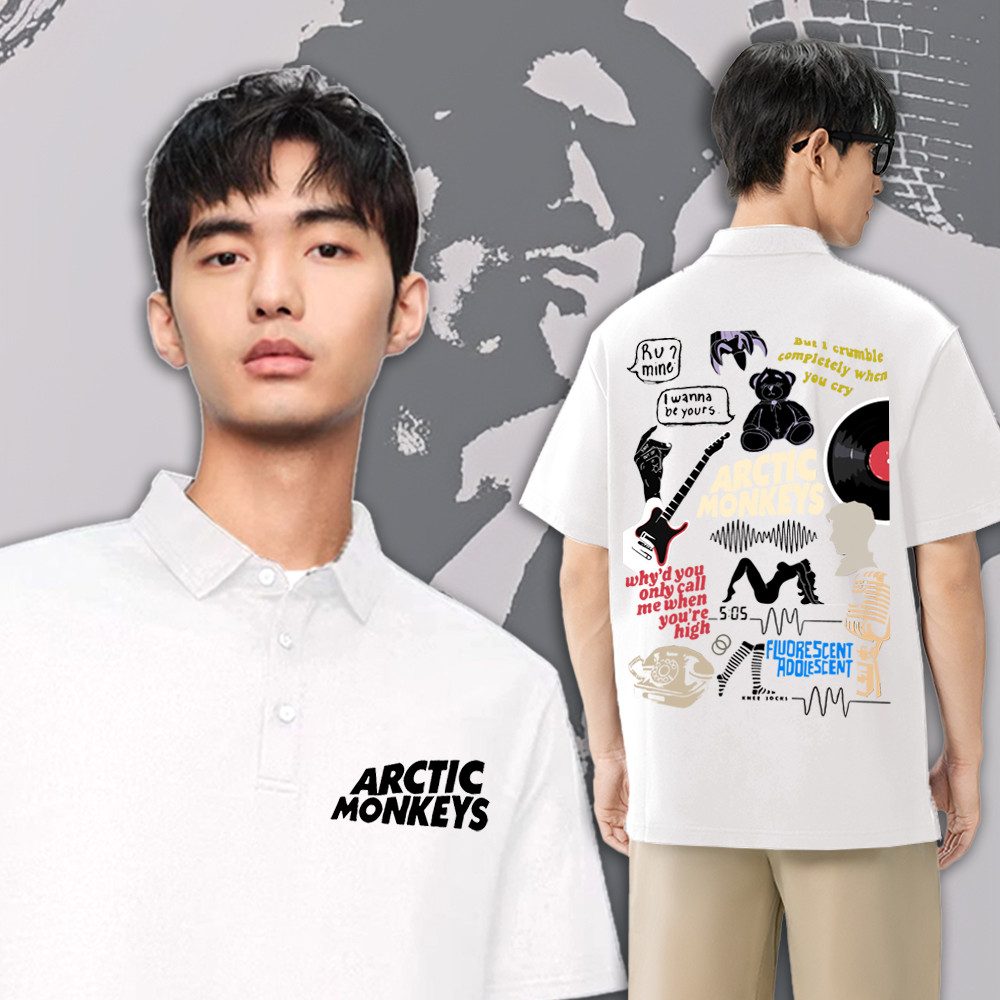 M-3XL🙈Arctic Monkeys Poloเสื้อโปโลสบายๆ Arctic Monkeys🙈 ของที่ระลึกเสื้อโปโลแขนสั้นพิมพ์ผ้าฝ้ายระบาย