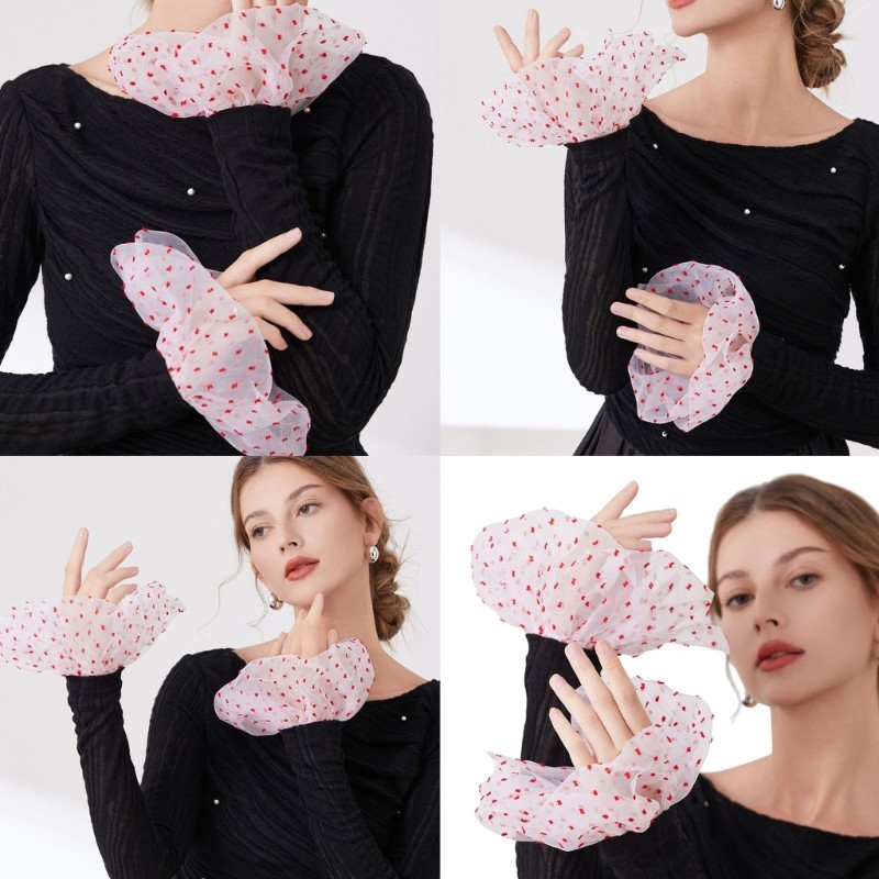 Mo* Sheer Flared Arm Sleeves Cuffs Arm Covers Tulle Sleeves For Office Women