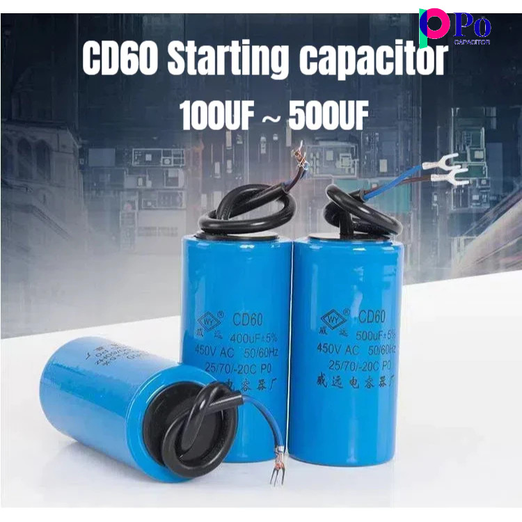Cd60 มอเตอร์ปั๊มน้ําตัวเก็บประจุสตาร์ท 100UF~500UF 450VAC 50 X 100mm