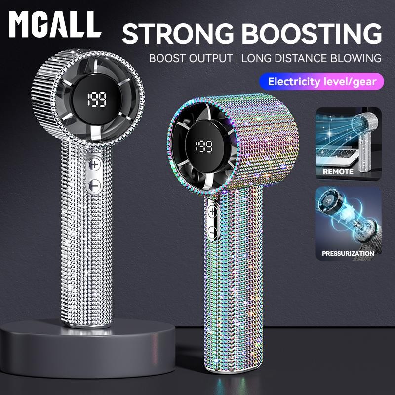 MGALL S5 Full Diamond Luxury Craftsmanship พัดลมเทอร์โบมือถือแบบพกพา, ลม 3 เกียร์, พัดลมมืออายุการใช