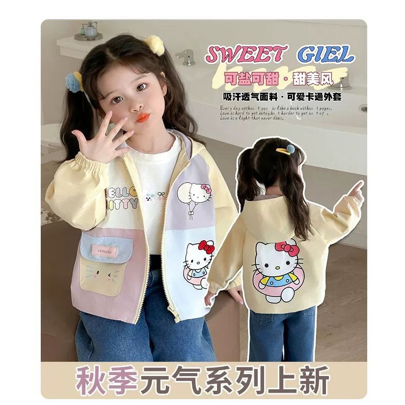 [พร้อมสต็อก] สาวแจ็คเก็ตฤดูใบไม้ผลิฤดูใบไม้ร่วงสไตล์เด็กแฟชั่นเสื้อคลุมด้วยผ้าเด็กสาวฤดูใบไม้ร่วงแจ็คเก็ตขนาด90-140