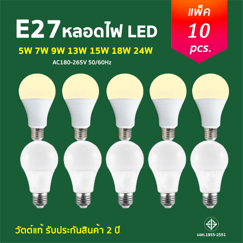 แพ็ค10ชิ้น หลอดไฟ หลอดปิงปอง หลอดLED หลอดไฟประหยัดพลังงาน ไฟ 5W 7W 9W 13W 15W 18W 24W ขั้วเกลียว E27 พร้อมส่ง