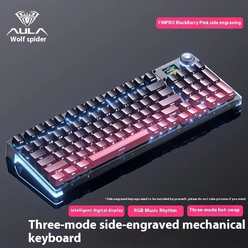 AULA F98 Pro คีย์บอร์ด W/ปุ่มหมุน RGB Backlit หน้าจอที่กําหนดเอง Tri-Modes เกม Esports แกะสลักพิเศษ 
