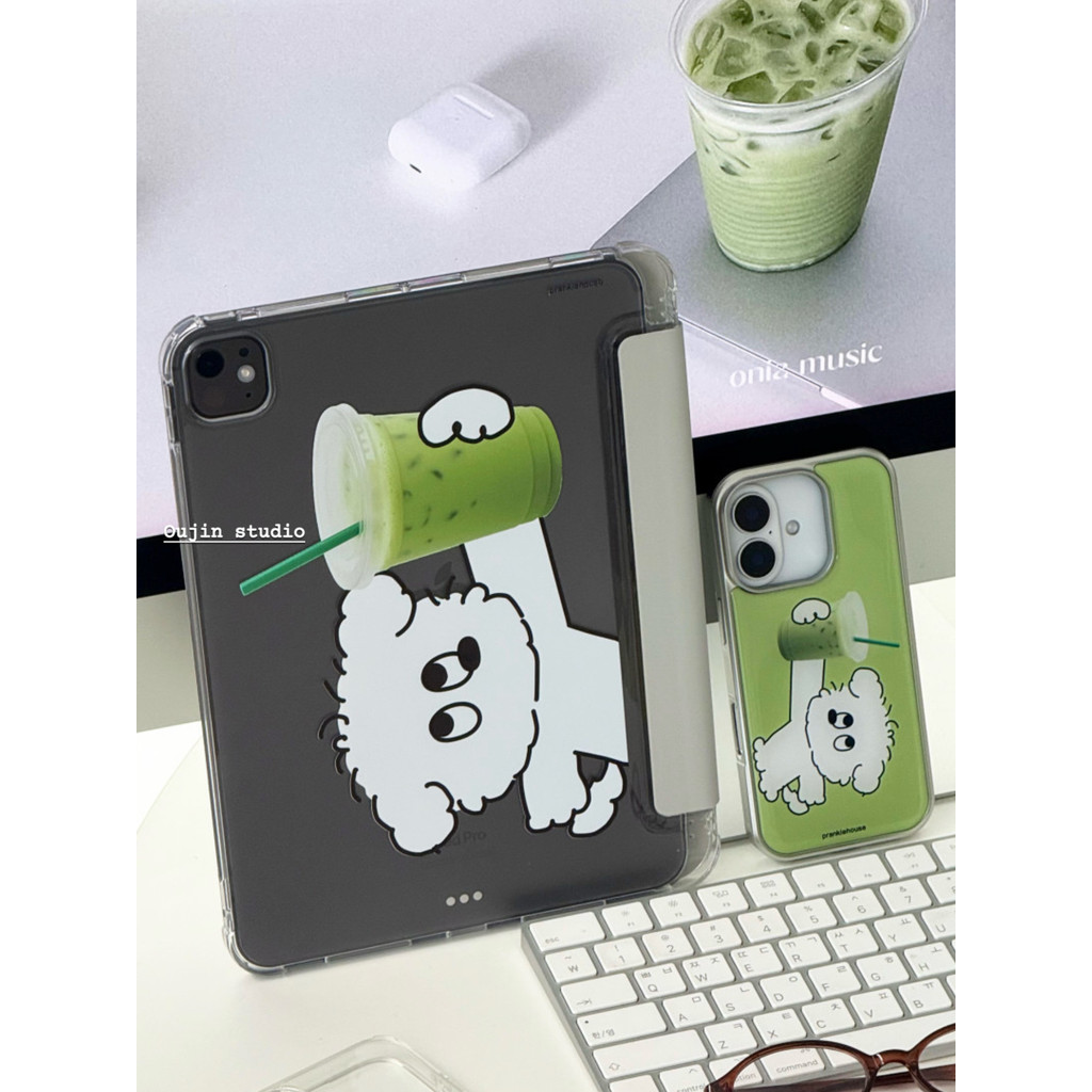 เกาหลี อิน สไตล์ ซอก ออกแบบน่ารักการ์ตูนสดรู้สึกดื่มมัทฉะน้ําแข็งดื่มลูกสุนัขกรณีโทรศัพท์ 17/16/15/14โปรแม็กซ์/13ช็อกทนขอบเงินอีพ็อกซี่กรณีป้อง