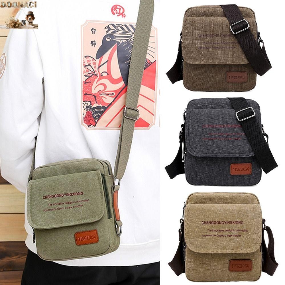 DOONACI กระเป๋าสะพายไหล่,ผ้าใบ Maillard Crossbody Bag,อินเทรนด์ตัวอักษรความจุขนาดใหญ่กระเป๋าเดินทางขนาดเล็กสําหรับชาย Boy