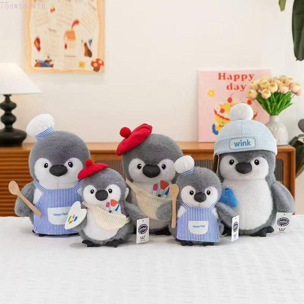 SWISSWIN Penguin Hug Fish Plush Toys, Fluffy Interactive Chef Penguin Plush Doll, Sleeping Plush Dol