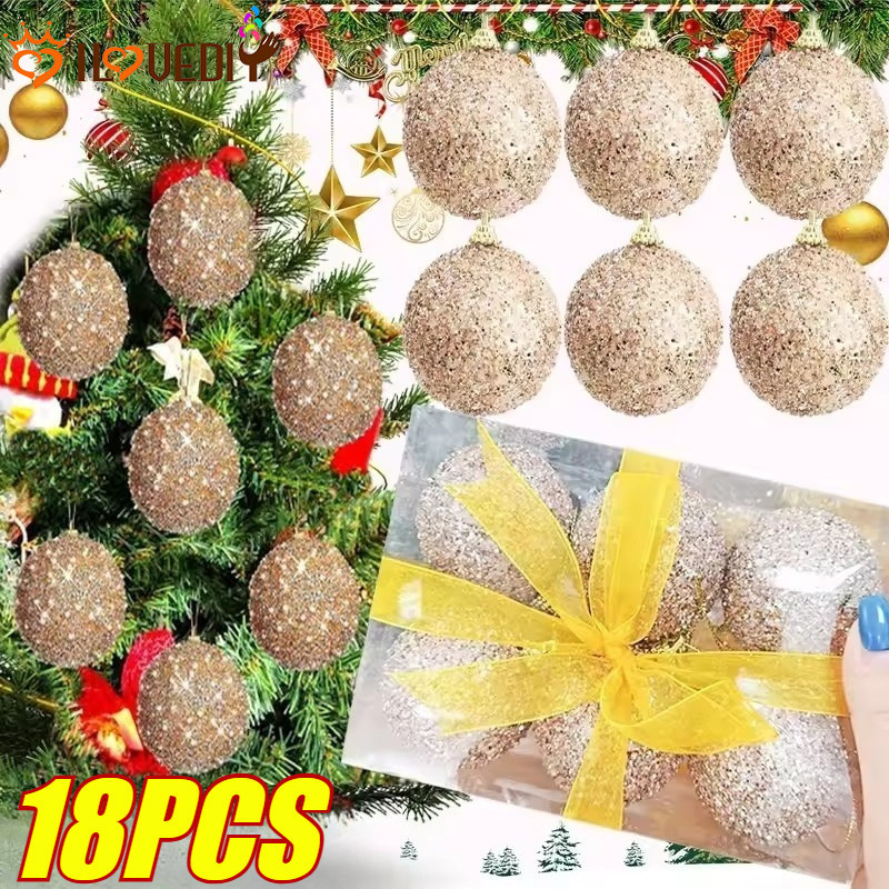 เครื่องประดับเอฟเฟกต์สีรุ้งเลเซอร์ ขนาด 6/12/18 ชิ้น พร้อมเชือกสำหรับแขวนทันที | ของตกแต่งคริสต์มาสมีชีวิตชีวาในกล่องสัตว์เลี้ยง
