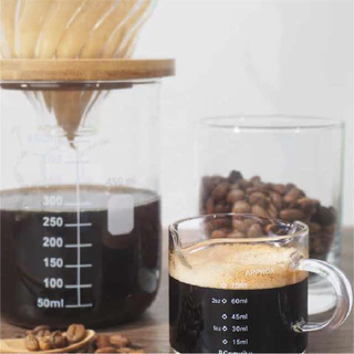 SUGA แก้วตวงกาแฟ ที่ตวงช็อตเอสเพรสโซ่ ถ้วยช็อตกาแฟ 75ml สเกลเลขชัดเจน ด้ามไม้ ทนความร้อน COD SUR413