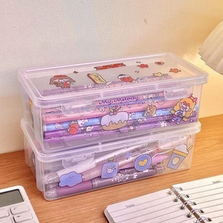 Crystal กล่องดินสอพลาสติกใสอเนกประสงค์ กล่องดินสอพลาสติกใส กันน้ำ ความจุใหญ่ 19x9x6 ซม.