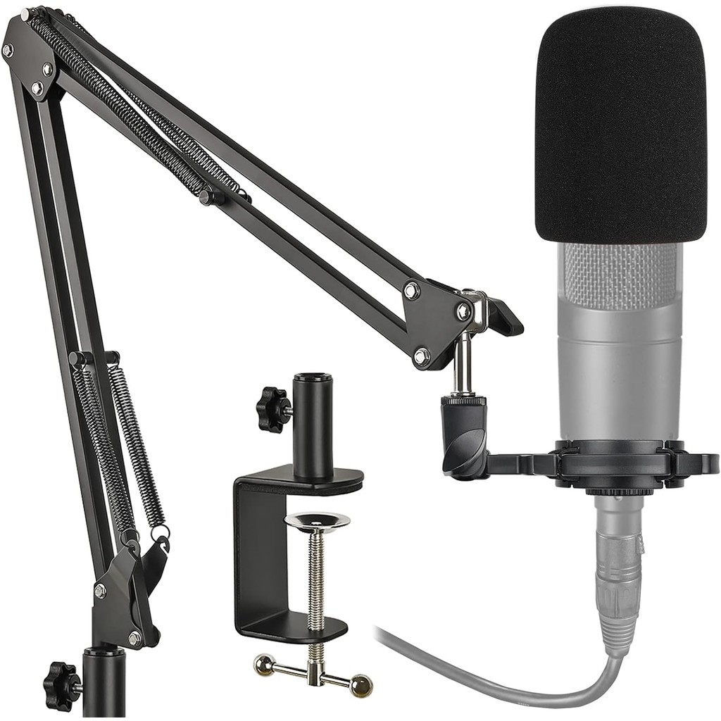 ขาตั้งไมโครโฟนพร้อม Shock Mount และกระจกโฟม, Mic Boom Arm พร้อมอัพเกรด Heavy Duty Clamp สําหรับ Audi