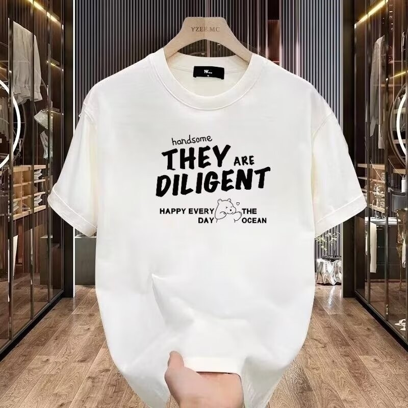 2025 NEW 2025 Short Sleeve T-Shirt Men's Summer Trendy Loose Fit Versatile Youth Top Casual White Te