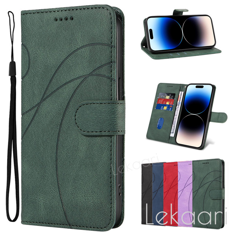Flip Wallet Case สําหรับ Sony Xperia 10 5 1 VII VI V IV 2024 Line นูนหนังช่องใส่การ์ดฝาครอบโทรศัพท์แ