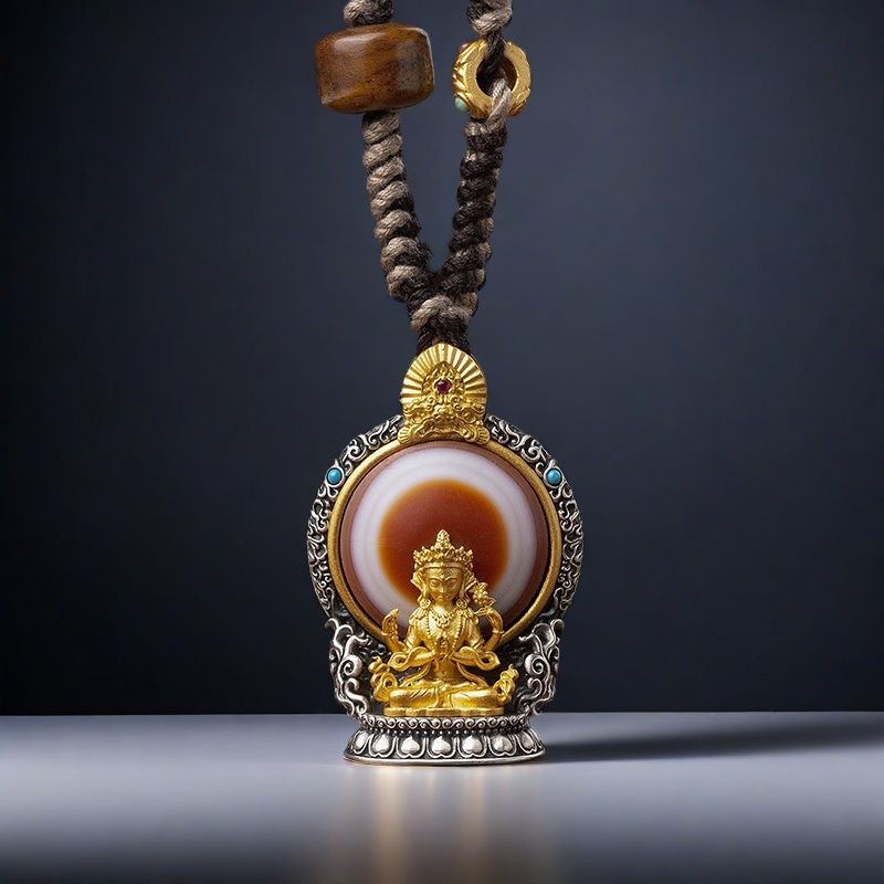 Nine-Eyed Dzi ลูกปัดจี้สร้อยคอทิเบตหกตัวอักษร Mantra Transfer ลูกปัดผู้ชายผู้หญิงจี้โชคดี Peace Weal