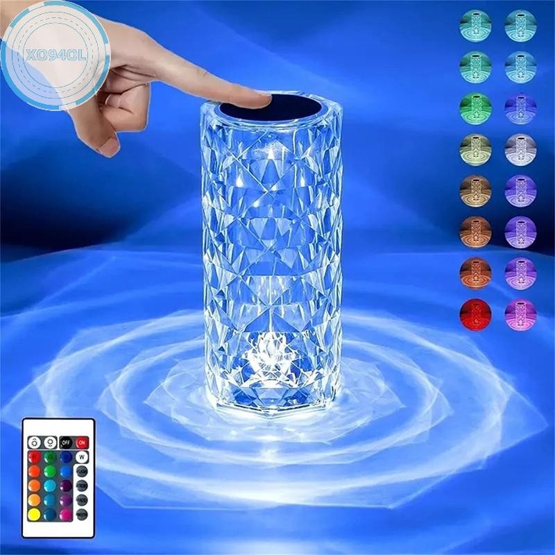 Xo94ol 16 สีคริสตัล Night Light LED Touch Projection ตารางโคมไฟ Rose ระยะไกลหรี่แสงได้ USB โรแมนติกบ