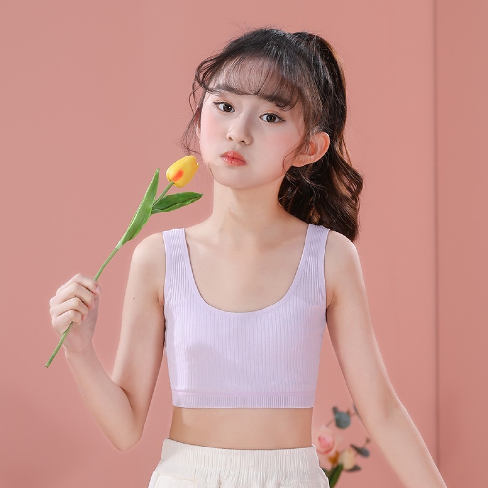 เสื้อกล้ามเด็กผู้หญิงทำจากผ้าฝ้ายแท้ สำหรับช่วงวัยเจริญเติบโต ชั้นในสองชั้น สำหรับนักเรียนมัธยมต้นแล