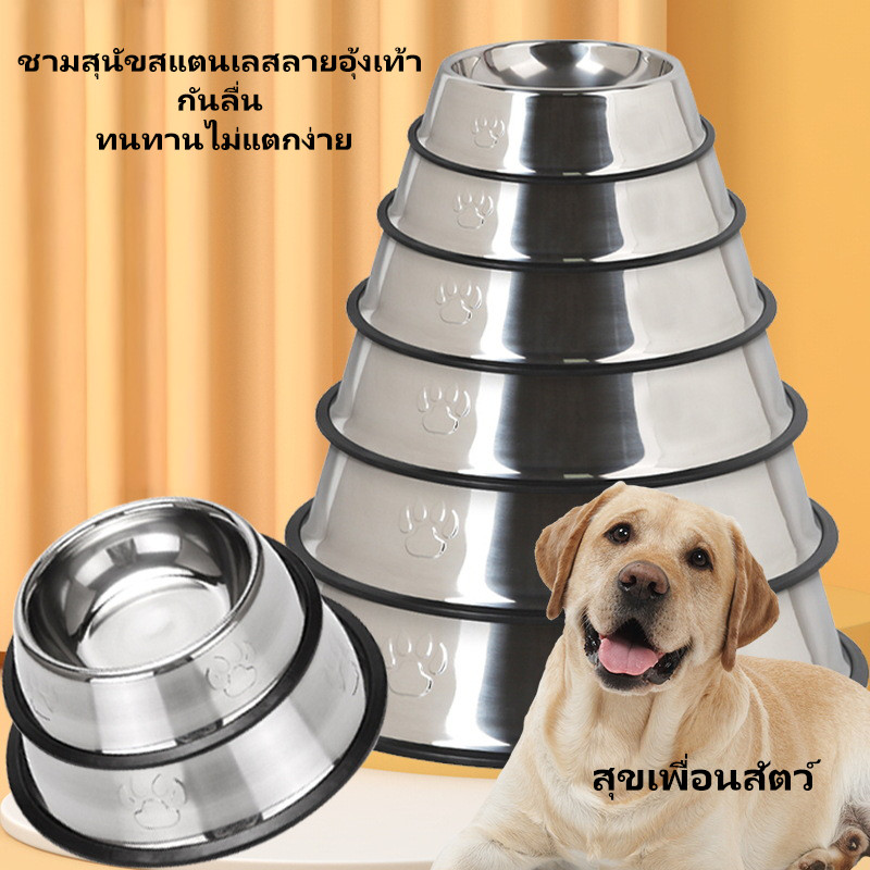 STOCK ชามสัตว์เลี้ยง สแตนเลส กันลื่น แข็งแรงหนา ทนทาน ลายพิมพ์สวย สำหรับสุนัขและแมวทุกขนาด