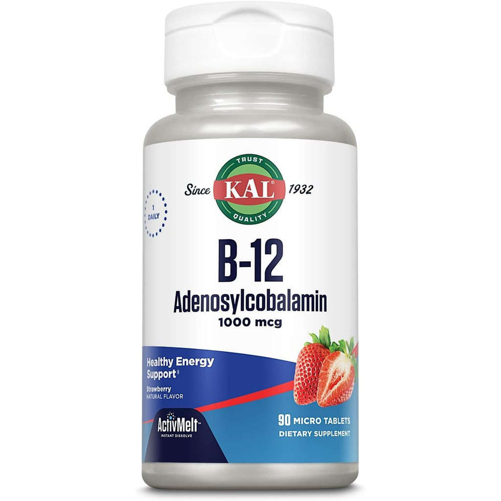 KAL Vitamin B12 Adenosylcobalamin 1000 mcg - B 12 Vitamin, Active B-12 1000mcg for Women & Men, Ener